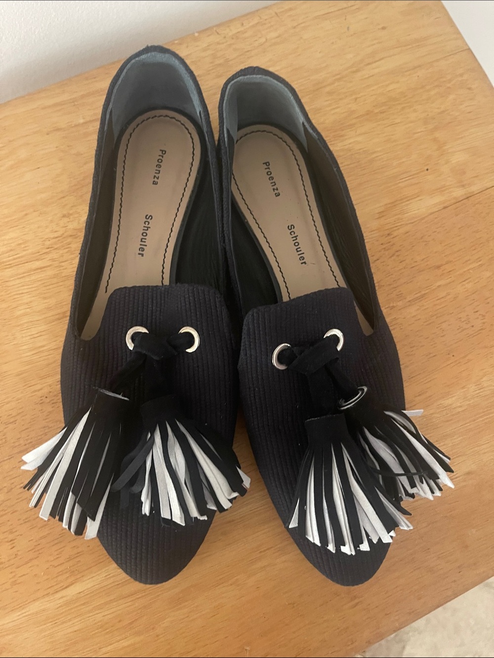 Proenza Schouler Black Loafers with Black & White Tassels